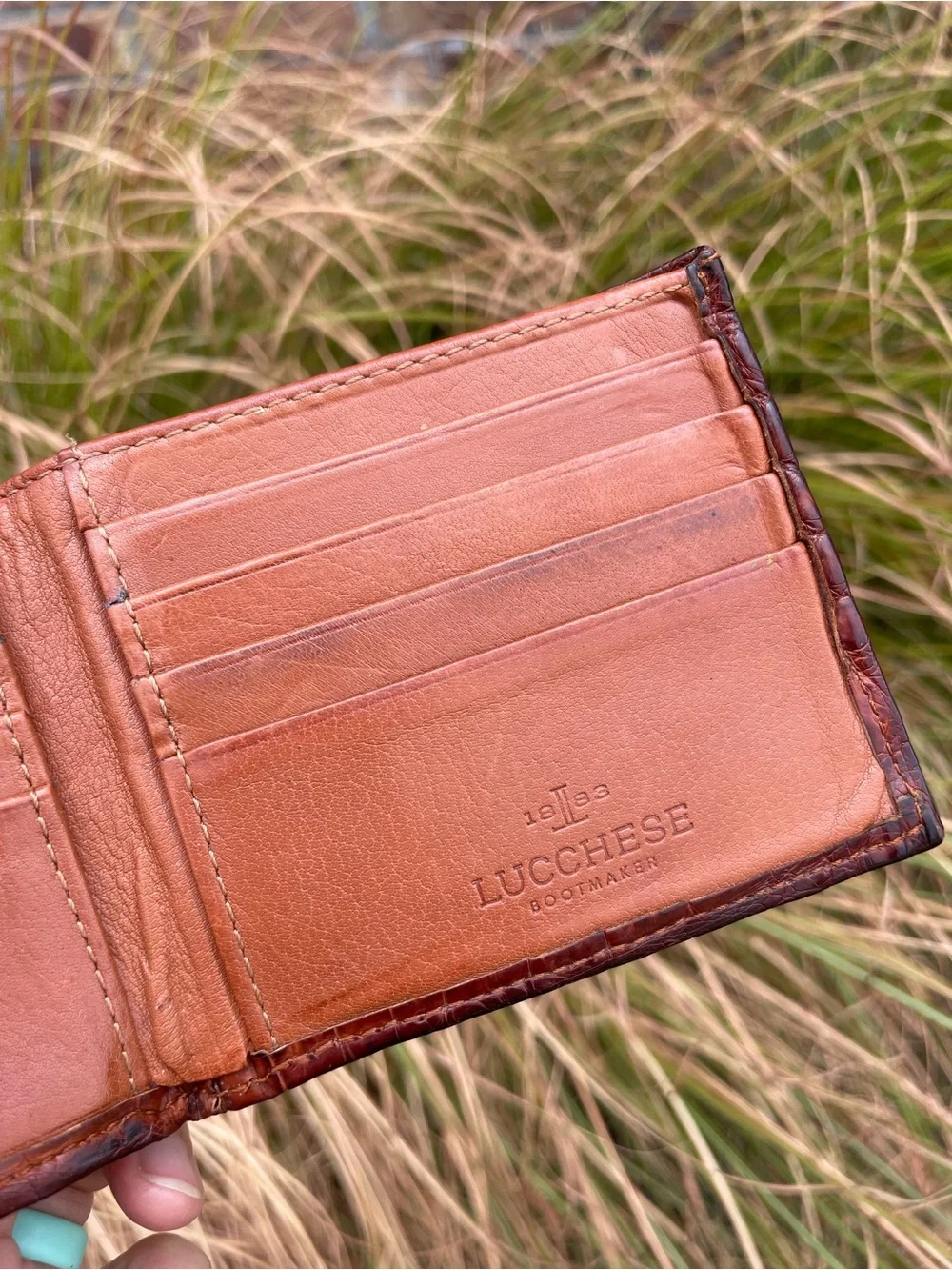 Lucchese Mens Genuine Crocodile Leather Bifold Wallet Exotic Western Brown USA